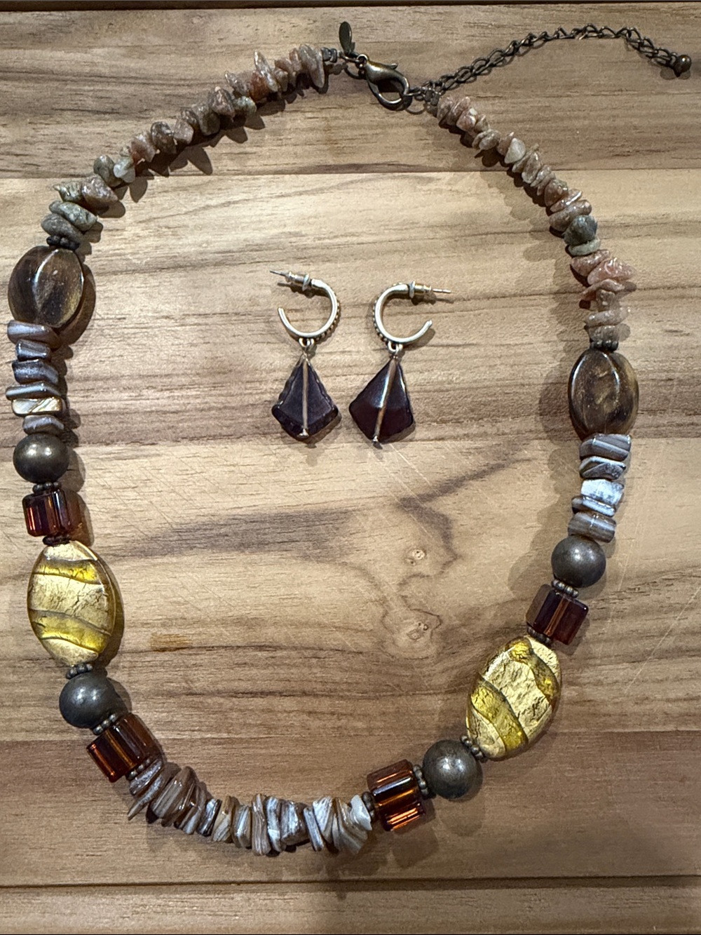Premier Designs Multicolor Necklace  In Gold Brown Stone Earthy Hippie Rustic
